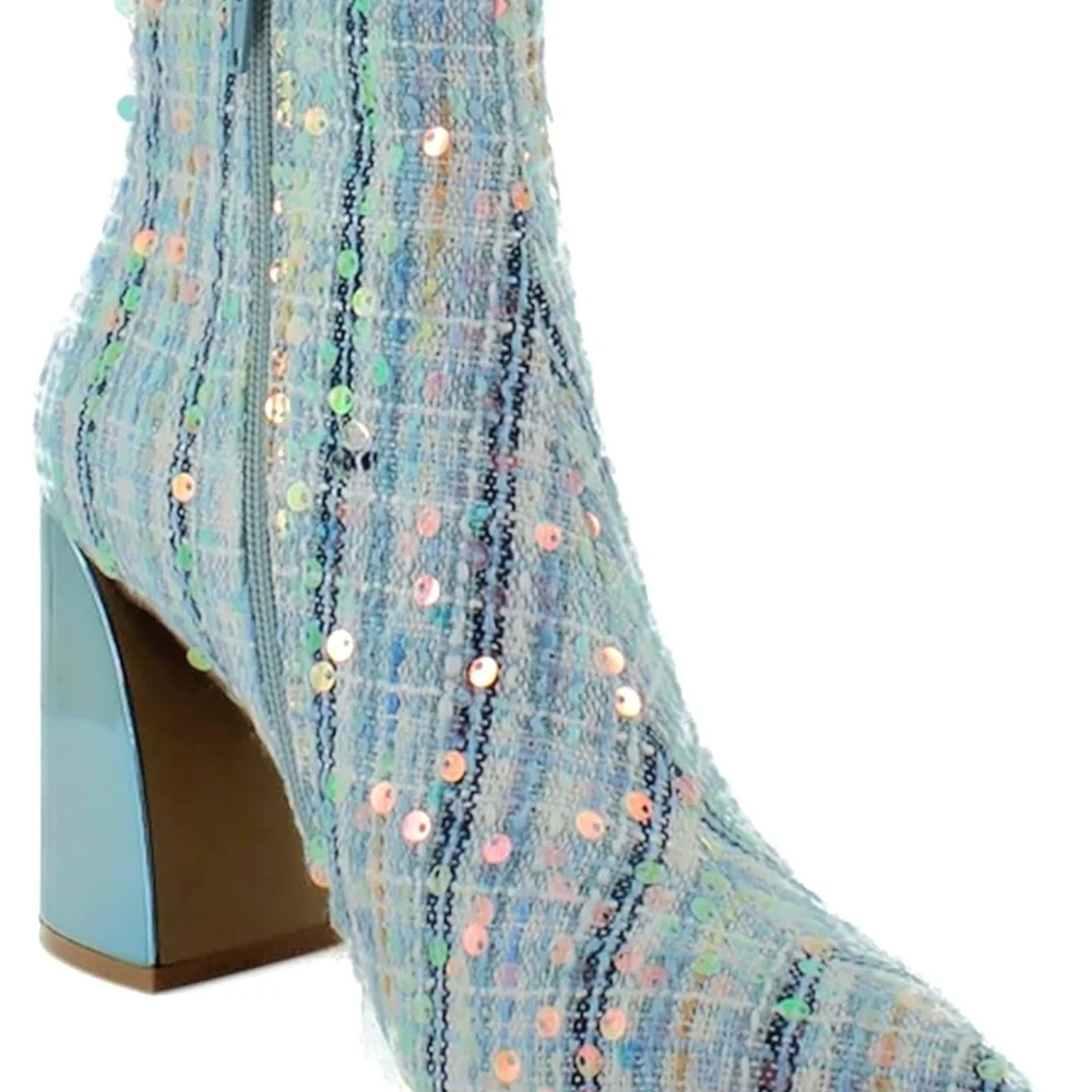 New Betsey Johnson Stylish Blue Multi Sequin Ankle Boots - Picture 8 of 8